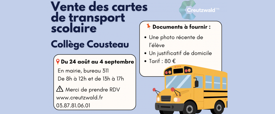 Vente des cartes de transport scolaire – Collège Cousteau