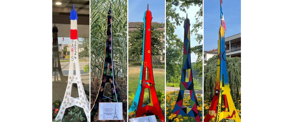 5 Tours Eiffel aux couleurs des JO de Paris 2024