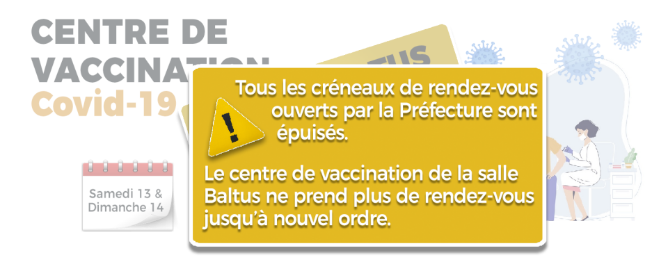 Plus de rendez-vous disponible pour le centre de vaccination Covid-19 de la salle Baltus