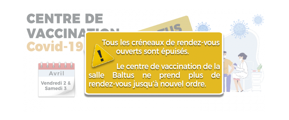 Plus aucun créneau de rendez-vous disponible pour le centre de vaccination de la salle Baltus